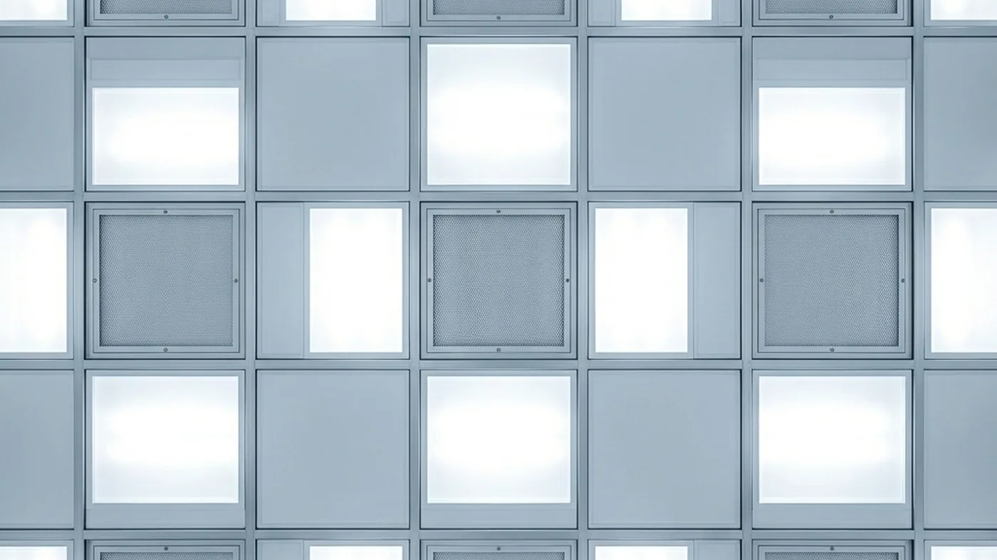 A cleanroom with a HEPA-filtered ceiling system in a controlled environment.