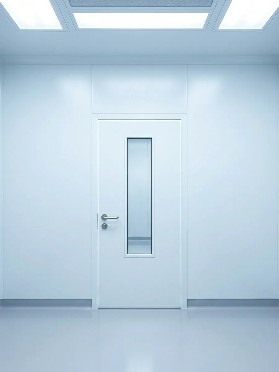 Flush cleanroom door with a vision panel