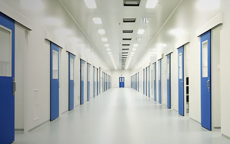 Integrated cleanroom environment showing panels, doors, and windows working together