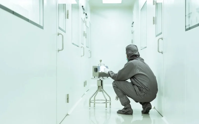 Engineer inspecting site conditions with clipboard